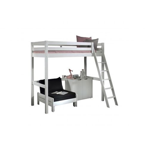 Vipack Blanc Pino Lit Mezzanine 90X200 + Commode 2 Portes + Lit Convertible En Fauteuil