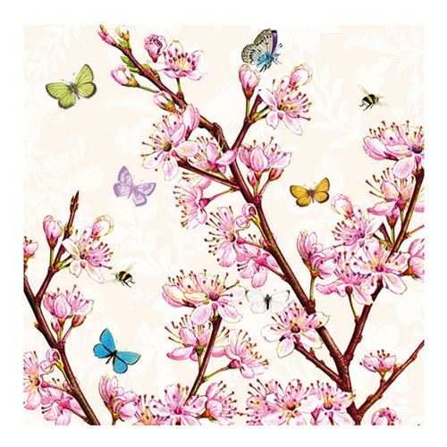 20 serviettes fleurs rose 33 cm