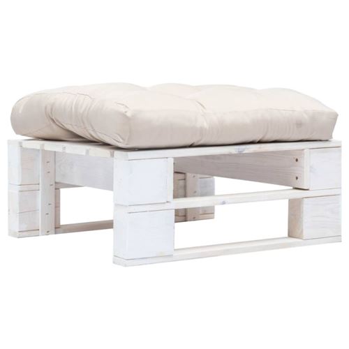 Vidaxl Blanc Repose Pied Palette De Jardin Avec Coussin Sable Bois - Image 1