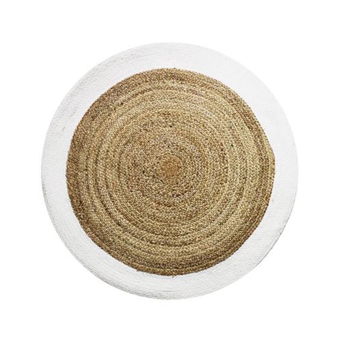 tapis deco jute diam 120 cm - bord blanc