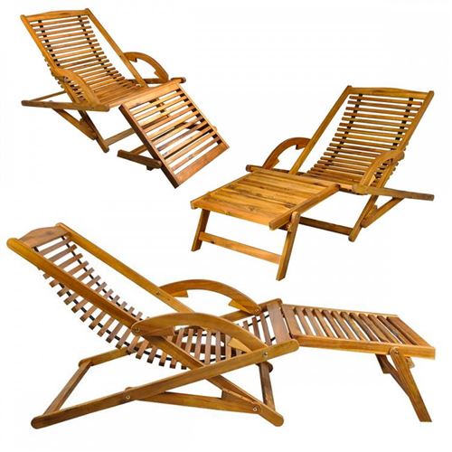 Transat En Bois Chaise Longue Bain De Soleil Avec Repose Pieds Marron Mobilier De Jardin Achat Prix Fnac
