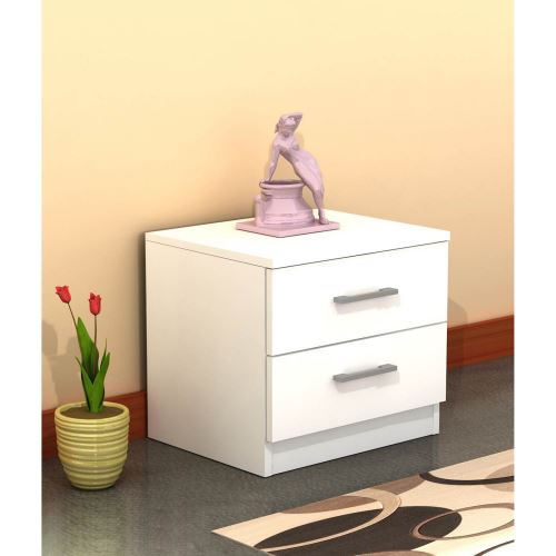 HOMEMANIA Table de Chevet Kale Moderne Compacte - avec Tiroirs - pour Salon, Chambre - Blanc en Bois, 50 x 41 x 45 cm