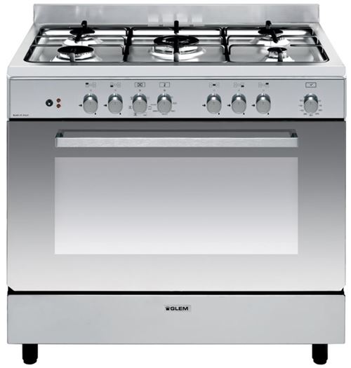 Glem GE960CBIX2 - Cuisinière - pose libre - largeur : 90 cm - profondeur : 60 cm - hauteur : 91 cm - avec système auto-nettoyant - classe A - inox