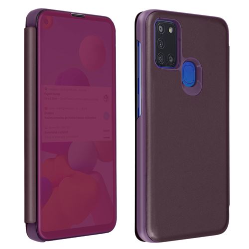 Housse pour Samsung Galaxy A21s Clapet translucide Design Miroir Support Vidéo violet