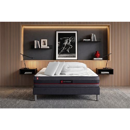 Somness Pack prêt a dormir 160x200 matelas REGEN a memoire de forme + sommier kit noir + Couette 260x240cm + 2 oreillers 60x40cm