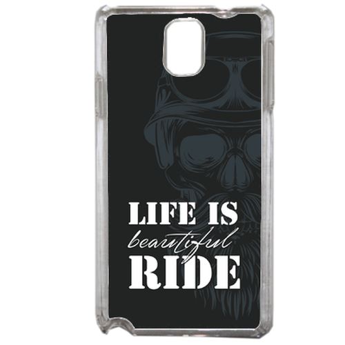Coque Life Is Beautiful Ride Fond Noir Compatible Samsung Galaxy Note3 Transparent