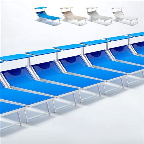 Bain de soleil transat taille maxi professionnels aluminium lits de plage GRANDE Italia Extralarge stock 20 pcs, Couleur: Bleu