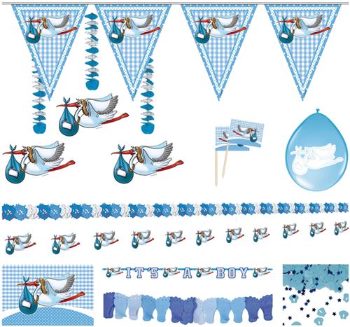 Folat party pack naissance garçon papier bleu/blanc 18 pièces