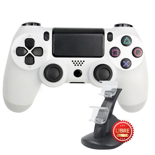 Manette sans fil PS4 Double Shock 4 Sixaxis - Bluetooth - Joypad à écran tactile - Double vibration - Chargeur Gamepad - Blanc Motif flocon de neige