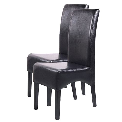 Lot de 2 chaises Latina, salle à manger, cuir reconstitué noir, pieds foncés