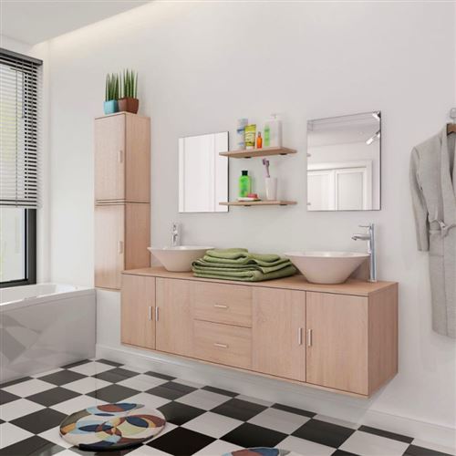 vidaXL 9 pièces de mobilier salle bain et lavabo Beige