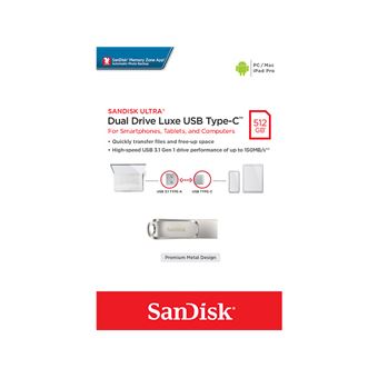 11% sur Clé USB SanDisk Ultra Luxe USB 3.1 Type-C 512 Go Argent