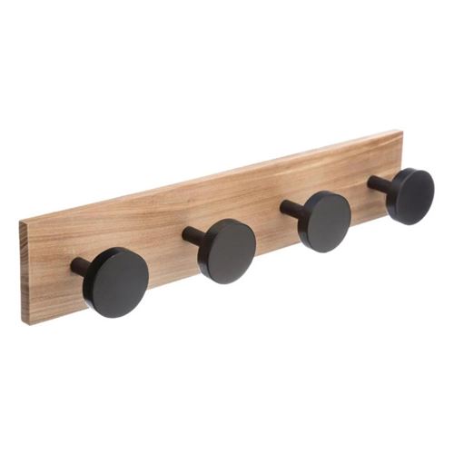 Patère en Bois 4 Têtes 40cm Noir