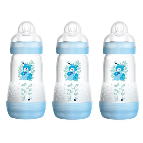 Mam Lot de 3 Biberons 260ml Bleu