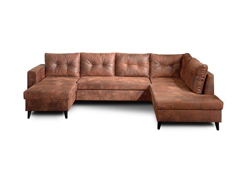 NORDIC - Canap&eacute; panoramique en U - 7 places - Convertible - Industriel vintage - Droit- Marron