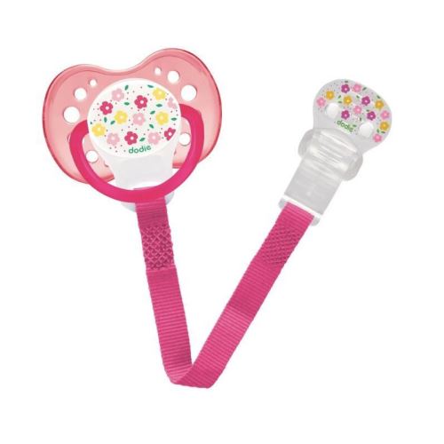 DODIE Sucette anatomique et attache sucette Duo Fleurs - 18 mois et plus - Bébé fille