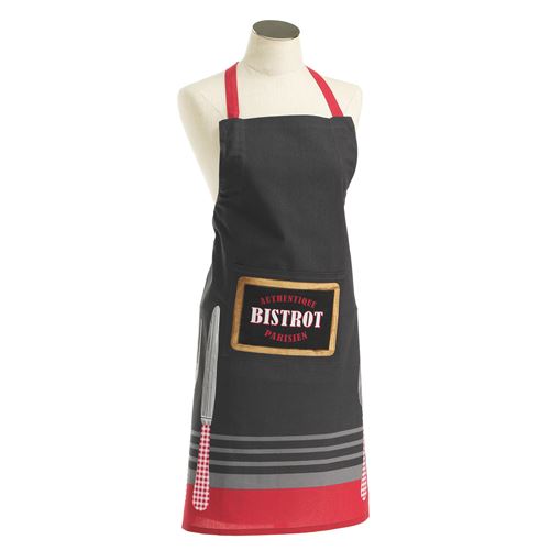 Tablier +poche 60 x 84 cm coton imprime au bistrot Rouge