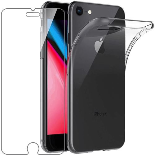 Coque transparente pour iPhone SE 2020 avec Protection d'écran en Verre Trempé
