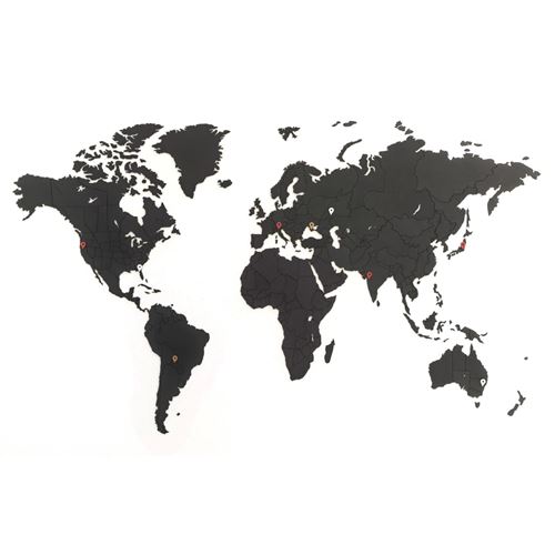MiMi Innovations Décor de carte du monde murale Puzzle Noir 100x60 cm