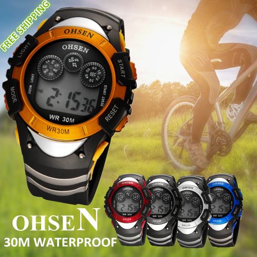 OHP Homme Montre-bracelet sport - montre à quartz numérique LCD - Jaune