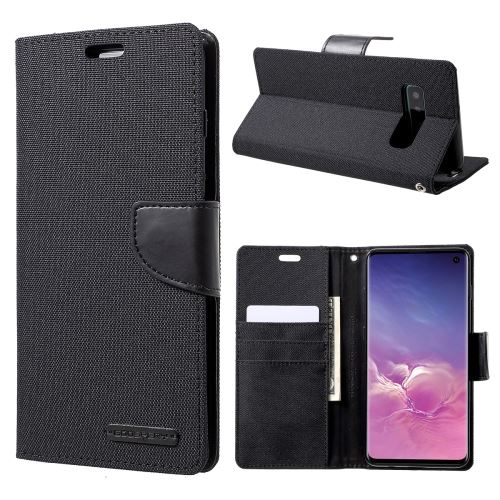 Etui en PU agenda en toile noir pour votre Samsung Galaxy S10