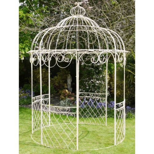 Jolie Tonnelle Kiosque de Jardin Pergola Abris Rond Gloriette de Charme en Fer Forgé 250x250x355cm