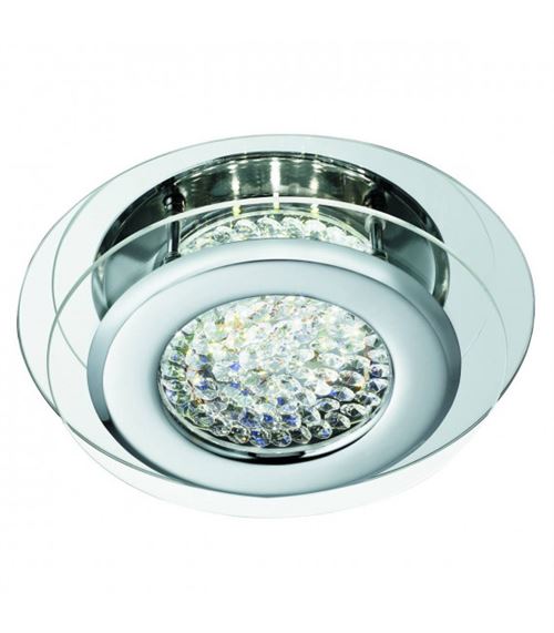 Plafonnier 28 cm Led Vesta, en chrome, cristal et verre miroir