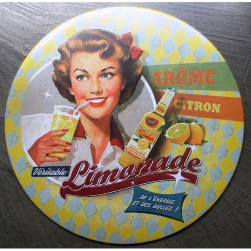 plaque pin up style année 50 limonade citron tole ronde 30cm deco us