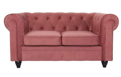 Paris Prix - Canapé 2 Places Velours chesterfield 157cm Rose
