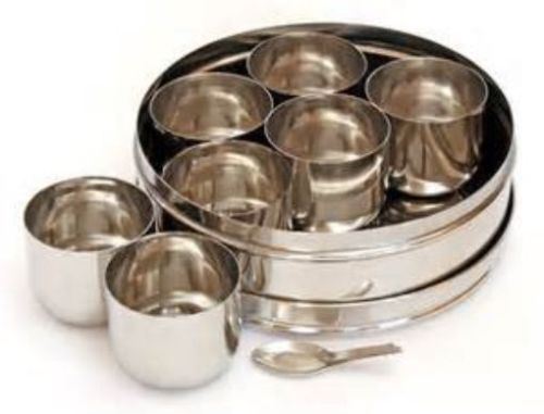Kabalo Acier inoxydable, 7 épices étain - Indian Tandoori Masala Dabba - Boîte de rangement des épices