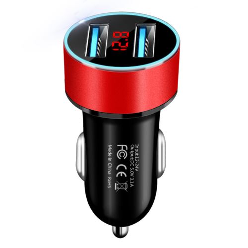 WISETONY® Chargeur de voiture rapide et intelligent avec 2 ports USB 3.1 A - Rouge