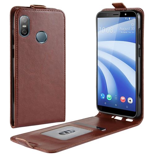 Etui en PU rabat vertical avec fente pour carte marron pour votre HTC U12 Life