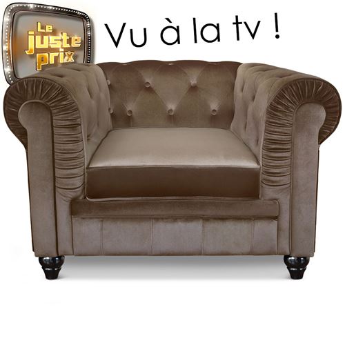 Fauteuil Chesterfield velours Taupe