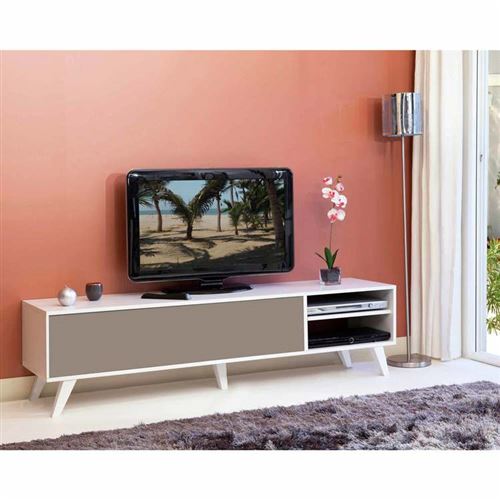 OSLO Meuble TV 165cm coloris taupe et blanc