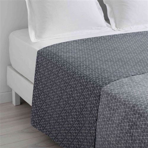 Drap plat 2 personnes 240 x 300 cm imprime 57 fils allover optic anthracite/blan Anthracite/Blanc