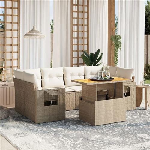 Non Communiqué Beige Vidaxl Salon De Jardin Avec Coussins 7 Pcs, Canapés De Terrasse, Ensemble De Meubles De Patio, Mobilier D'extérieur, 3271653
