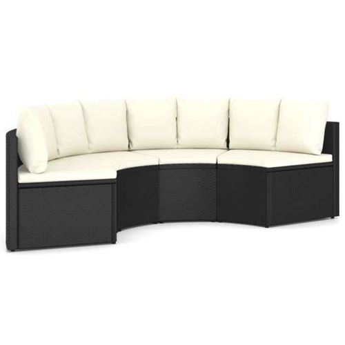 VIDAXL Salon de jardin 4 pcs avec coussins R&eacute;sine tress&eacute;e Noir
