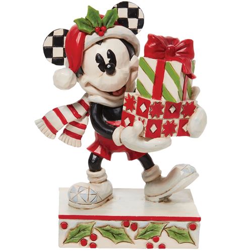 Enesco Figurine de collection Mickey avec cadeaux en Résine aspect bois - Hauteur 11 cm - Largeur 8 cm - Profondeur 4.5 cm