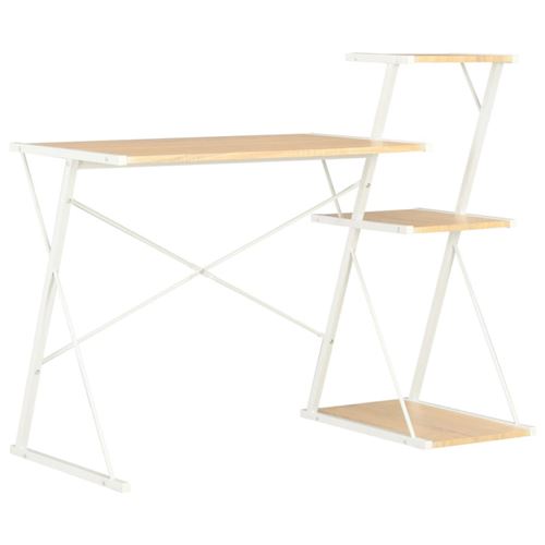 Non Communiqué Blanc Bureau Avec Étagère Et Chêne 116X50x93 Cm