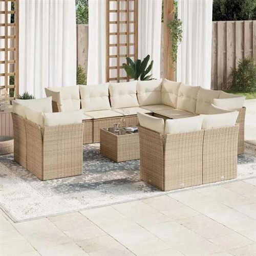 Non Communiqué Beige Salon De Jardin Modulable Vidaxl Rotin 12 Pieces 11 Personnes