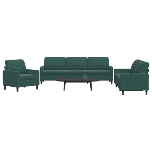 Non Communiqué Vert Ensemble De Canapés 3 Pcs Avec Coussins Foncé Velours
