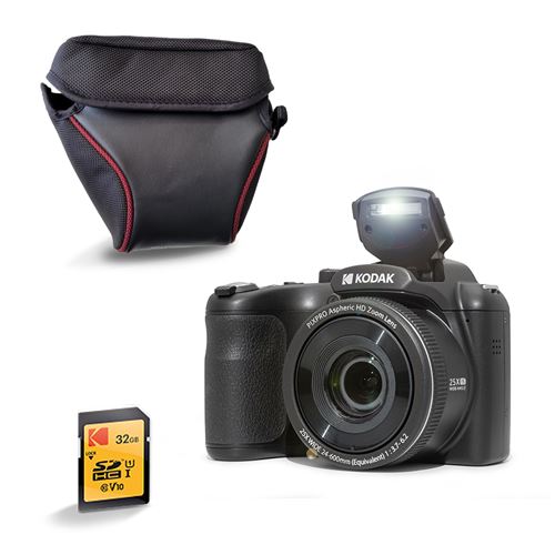  KODAK Pack Pixpro AZ255 + Carte M&eacute;moire SD 32Go + Etui - Appareil Photo Bridge Num&eacute;rique 16MP, Zoom Optique 25X, Stabilisateur, Video Full HD 1080p, Grand angle 24 mm, Ecran LCD 3