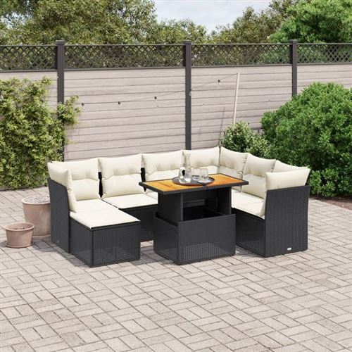 vidaXL - Salon de Jardin - 8 pièces - Noir - Image 2