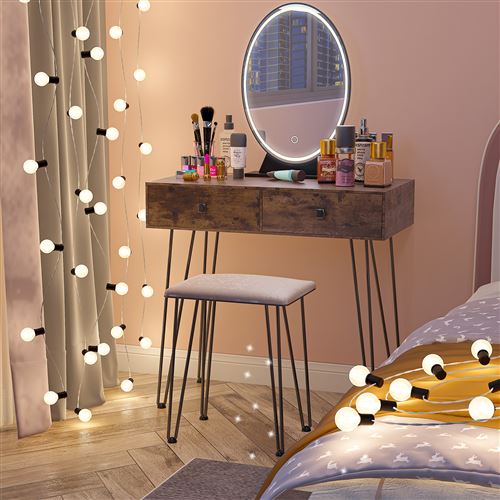 Coiffeuse avec miroir LED détachable 3 couleurs et 2 tiroirs, coiffeuses de  chambre pour adultes et filles, 80*40*136 cm - Marron rustique - Achat &  prix