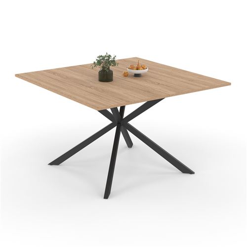 Table à manger carrée bois et noir pour 8 personnes