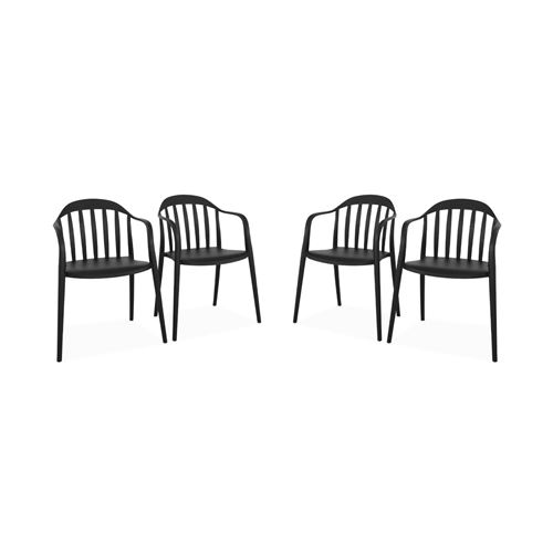 Sweeek Lot de 4 fauteuils de jardin plastique noir empilables