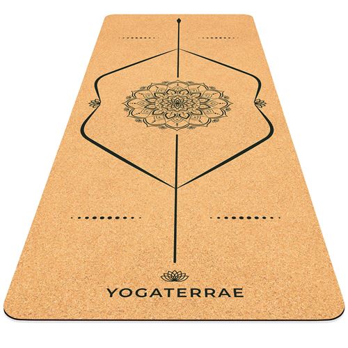 Tapis de Yoga Antidérapant Liège-Caoutchouc naturel MANDALA 183x66x0,5cm + Sangle