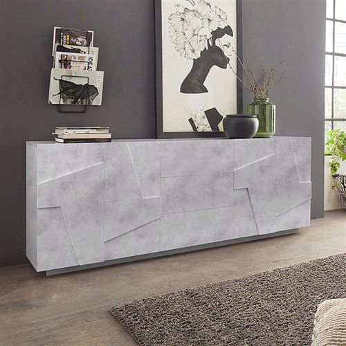 Buffet Meuble Salon Design 4 Portes 3 Tiroirs 220cm Gris Ping Wide
