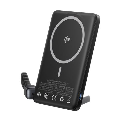 INIU  Powerbank MagSafe Mod&egrave;le MagPro Slim 5000mAh Qi2 15W avec Support et C&acirc;ble USB-C Noir