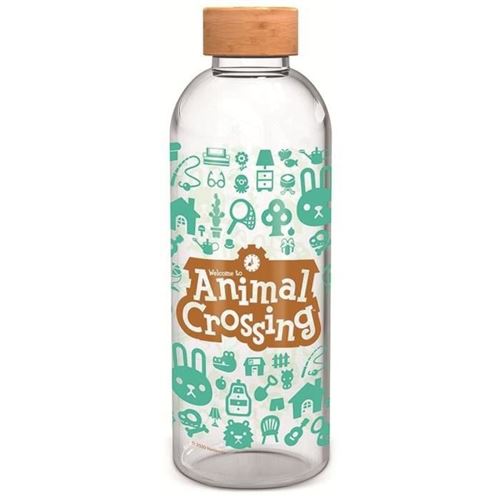 STOR Animal Crossing Bouteille Large - En verre avec manchon silicone - Réutilisable - 1030 ml